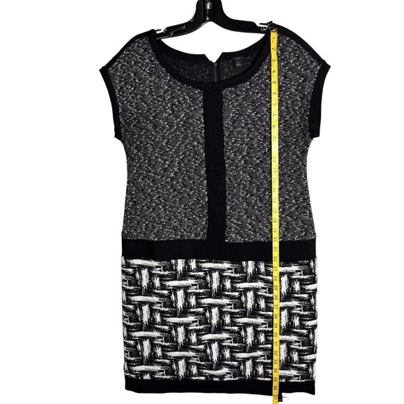 Ann Taylor Womens Black & White Textured Dress Size 12 Cap Sleeve Woven Design - Picture 6 of 11